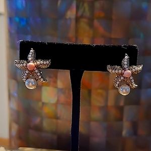 NEW Starfish Pearl white seed beads pierced clip style Earring Coastal Design